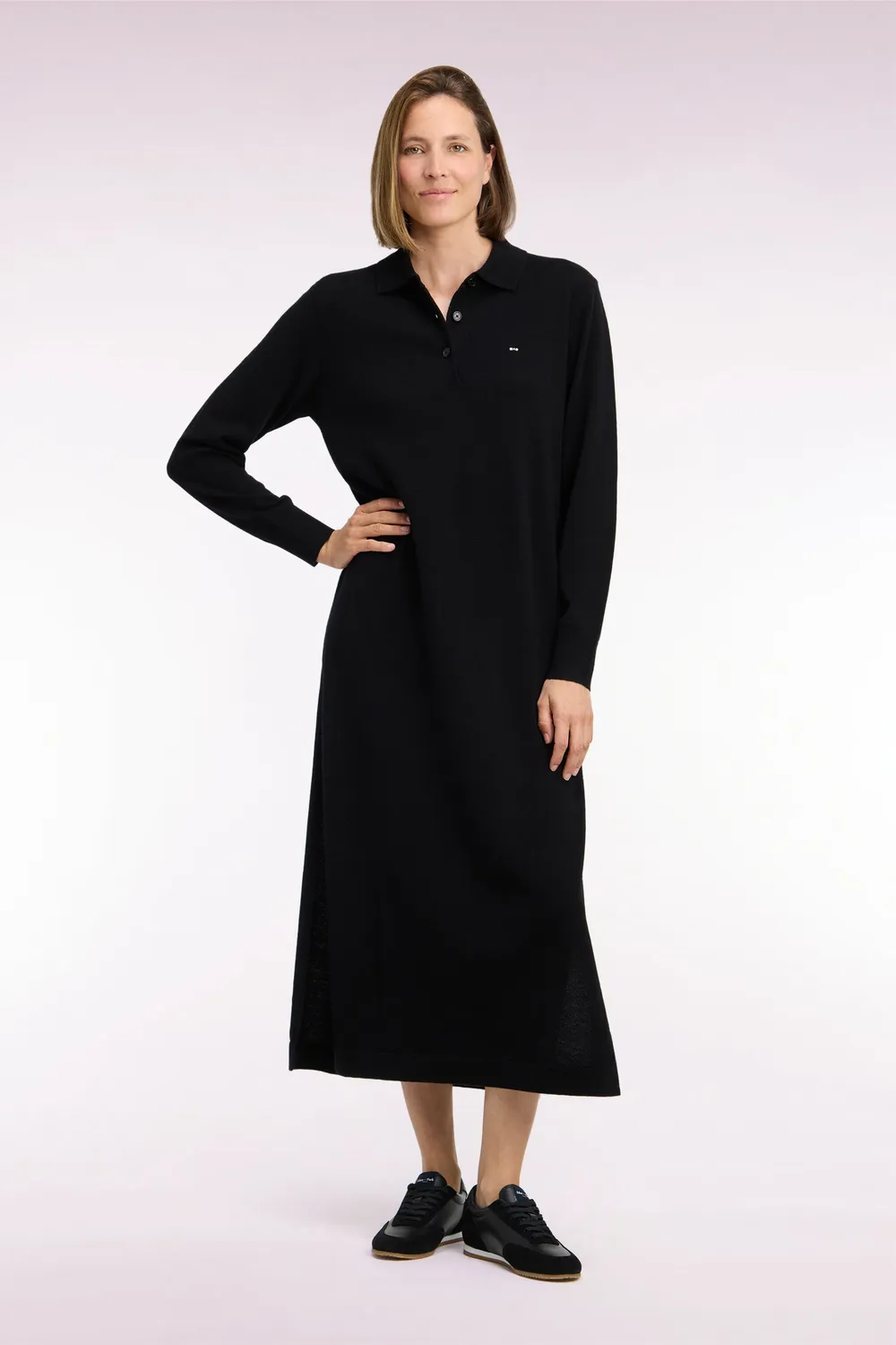Eden Park robe midi col polo noire laine cachemire