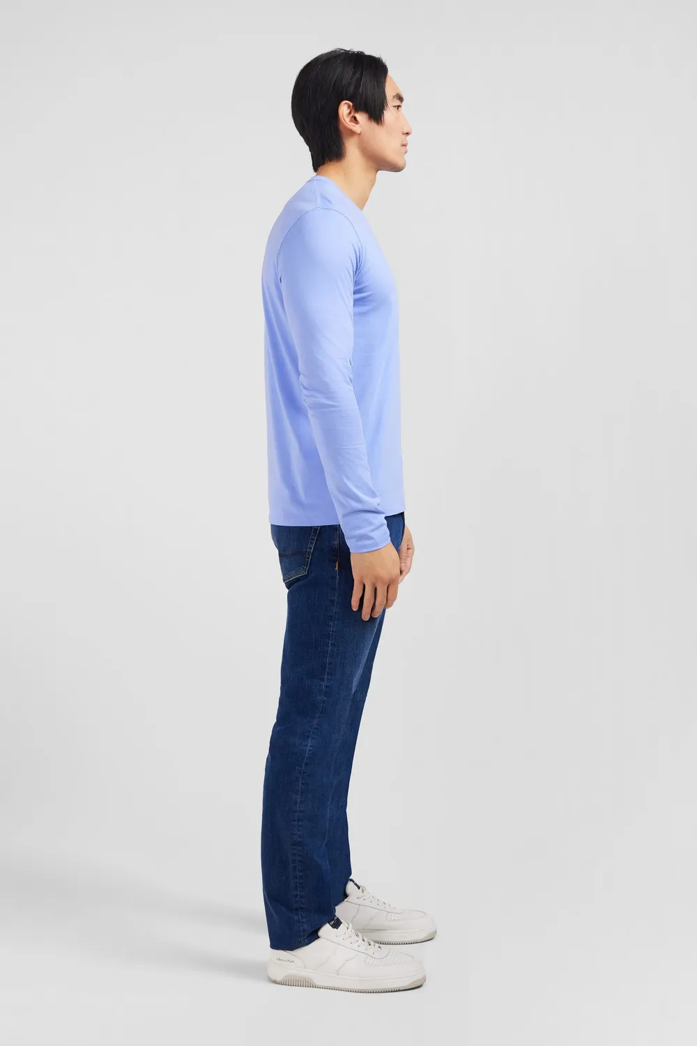 Eden Park T-shirt manches longues bleu col V coton