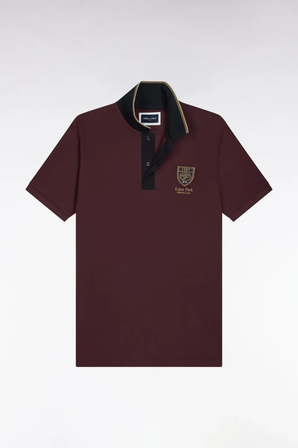 Eden Park Polo manches courtes piqué coton bordeaux écusson