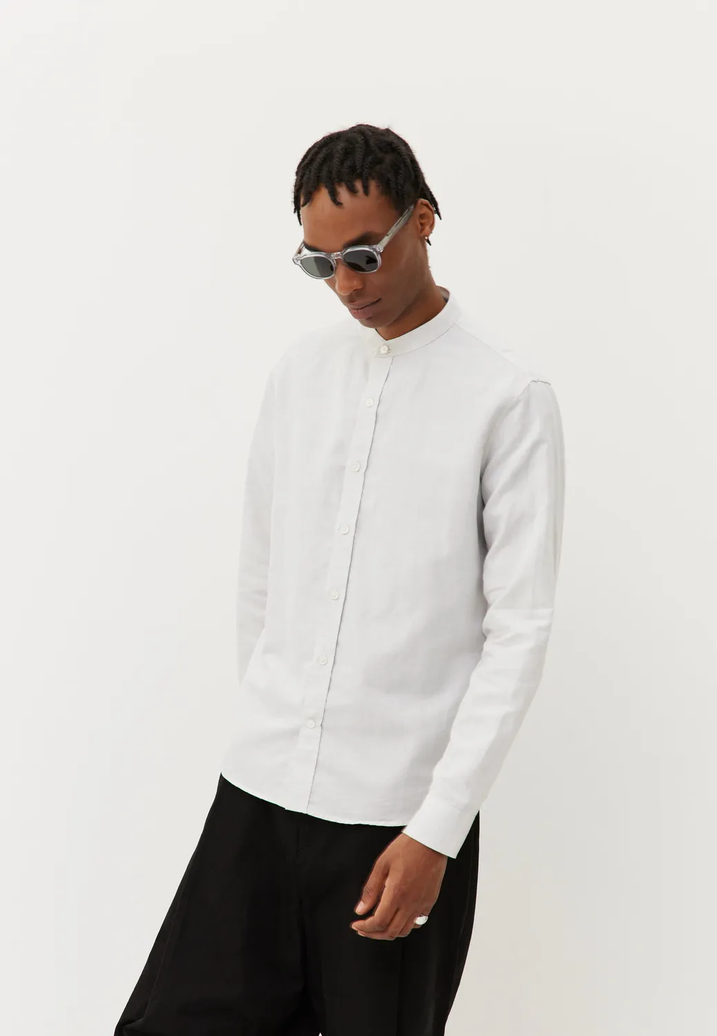 Loom chemise col officier chemise lin coton bleu ciel