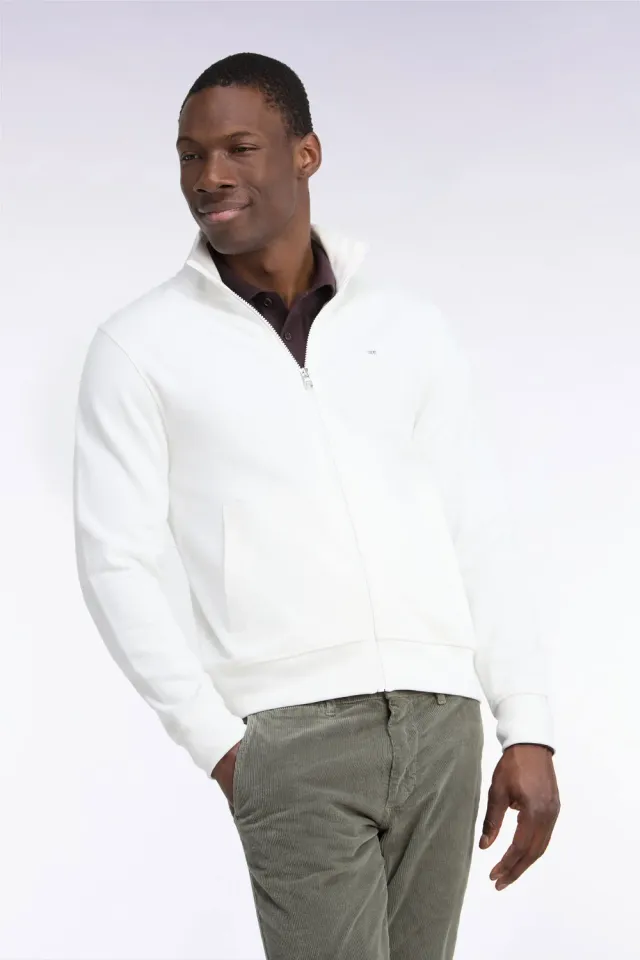 Eden Park sweat zippé molleton coton écru homme