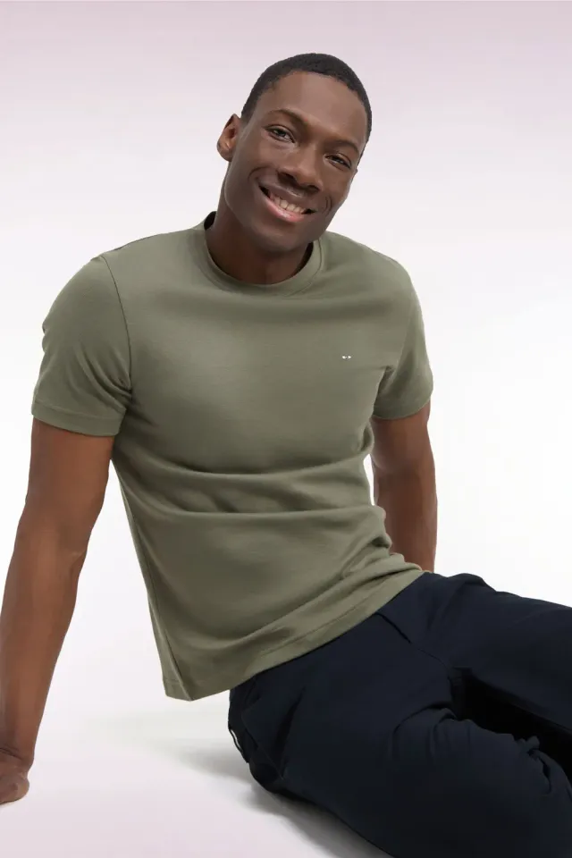 Eden Park t-shirt coton vert olive coupe droite