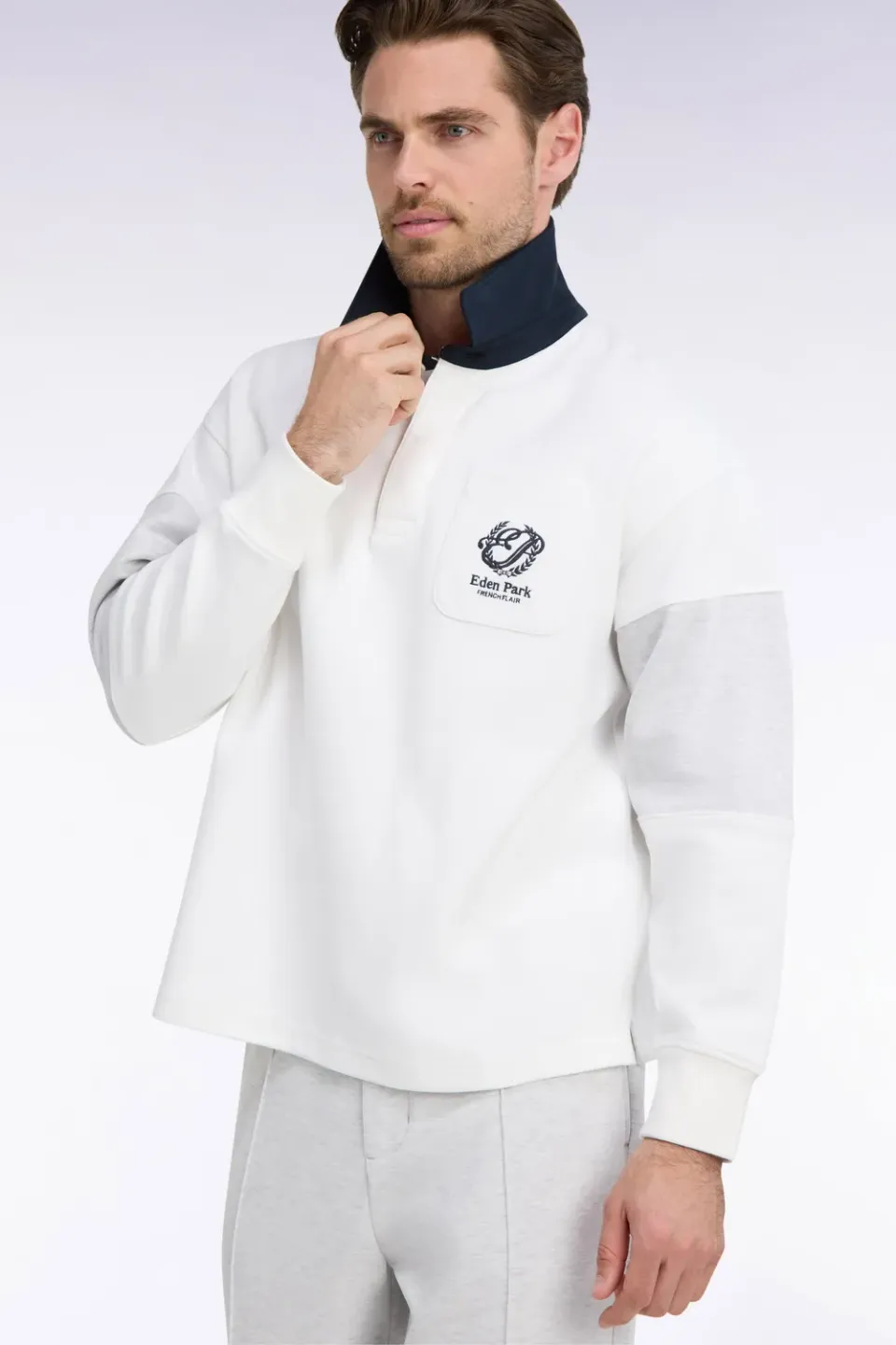 Eden Park Heritage sweat unisexe écru col maillot coupe loose