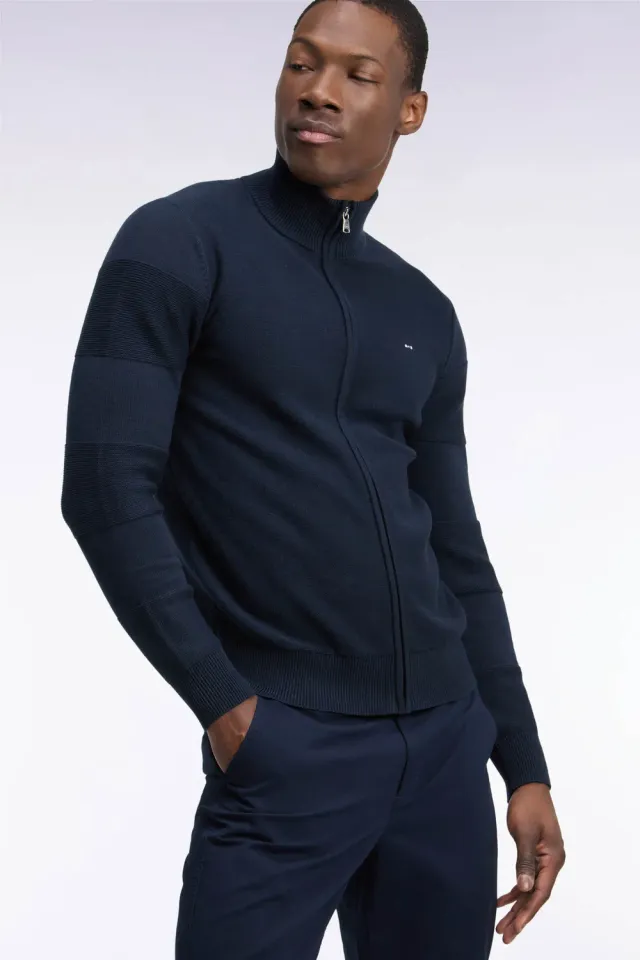 Eden Park cardigan homme coton marine zippé broderie dos