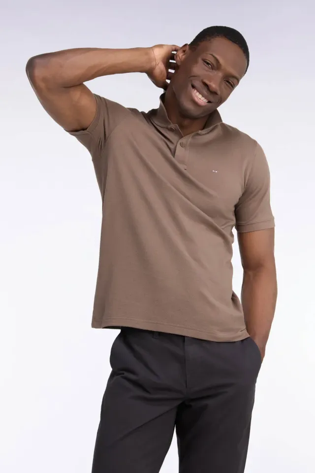 Eden Park polo coton Pima manches courtes marron
