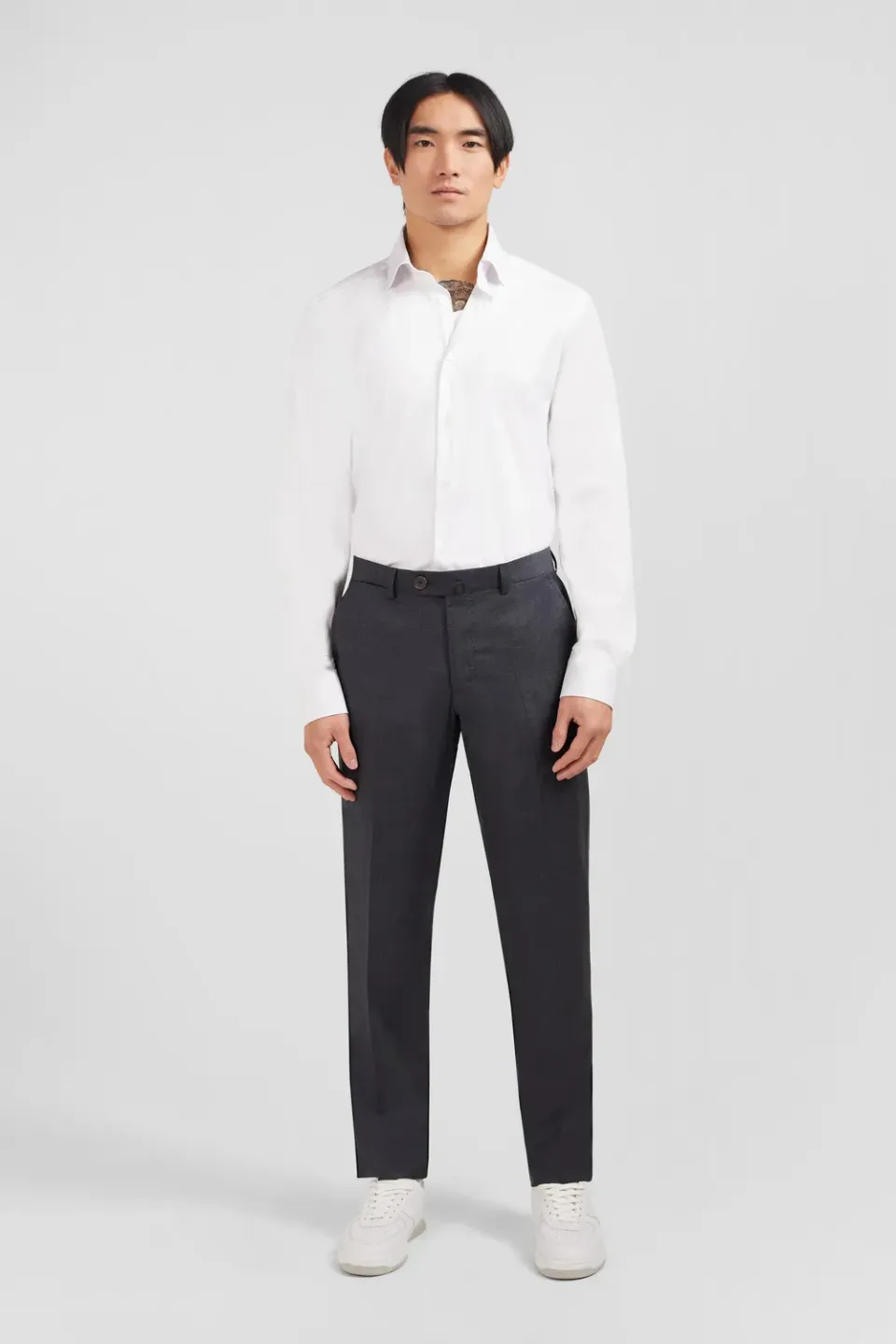 Eden Park pantalon regular gris laine à plis cassés