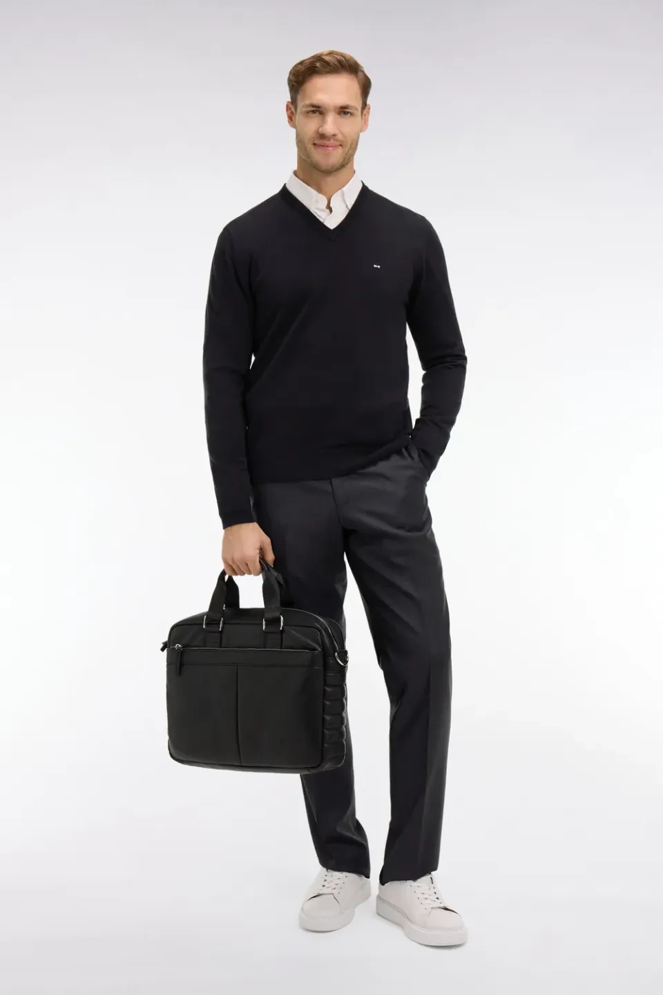 Eden Park pull homme noir col V coton regular fit