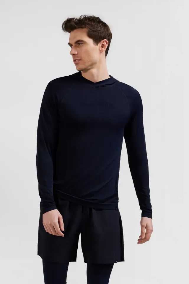 Eden Park sweat capuche manches cerclées bleu marine slim