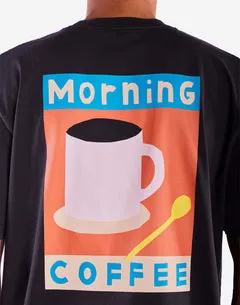 Olow Morning Coffee t-shirt ample noir carbone coton