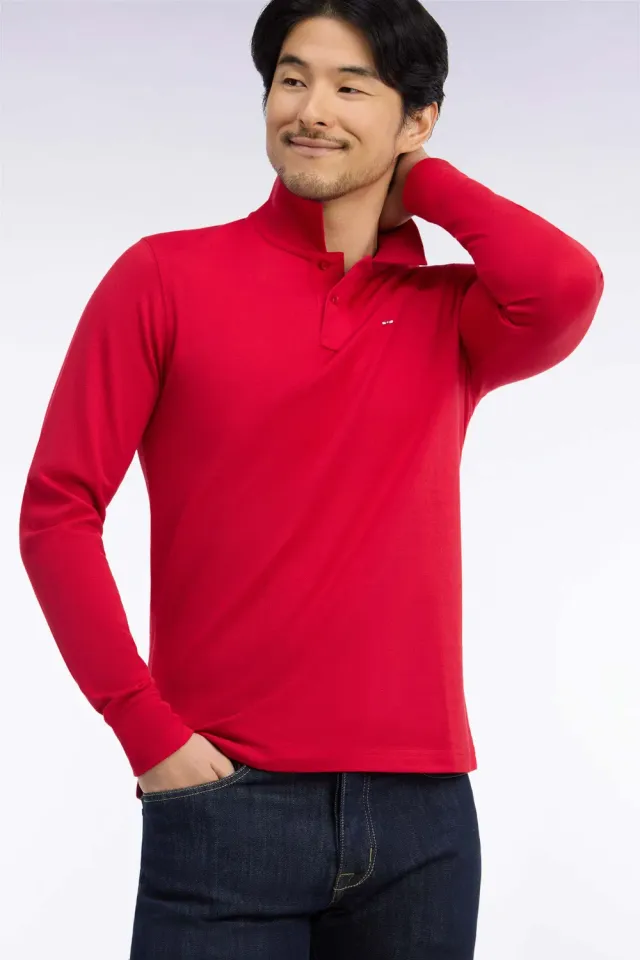 Eden Park Polo manches longues coton Pima rouge