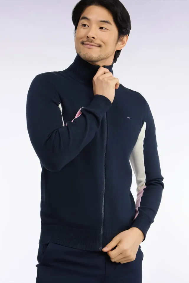 Eden Park Tricolore cardigan coton zippé marine