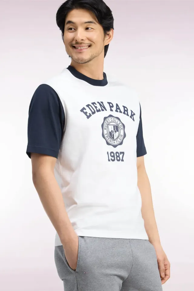 Eden Park T-shirt manches courtes coton écru bicolore 1987