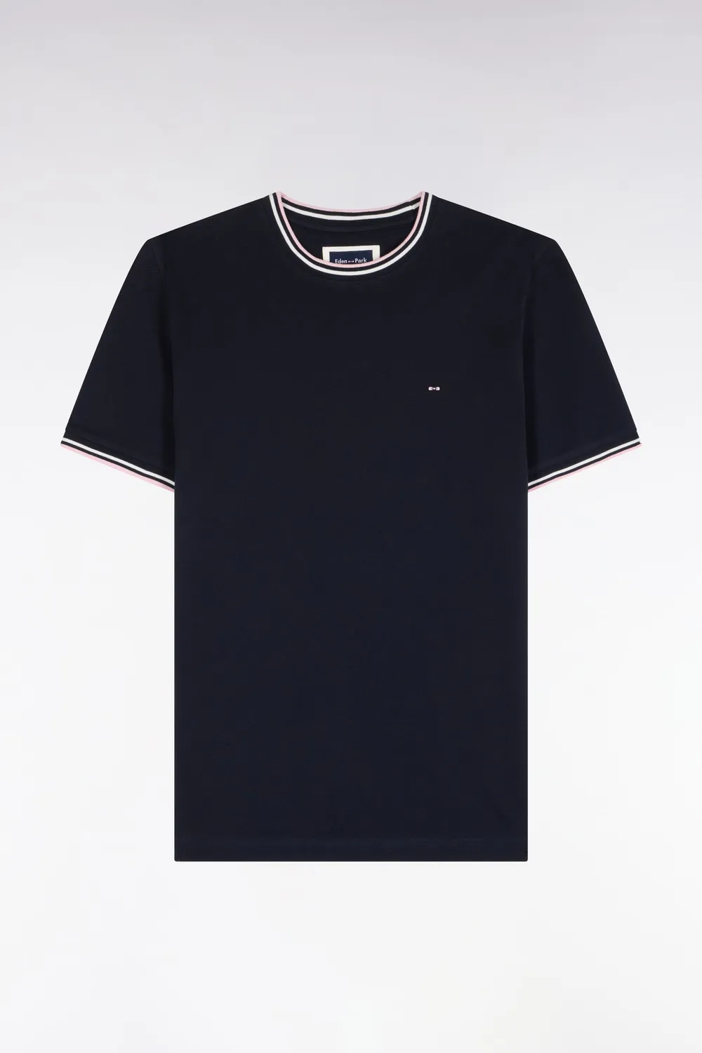 Eden Park T-shirt marine col bord-côtes rayés coupe droite
