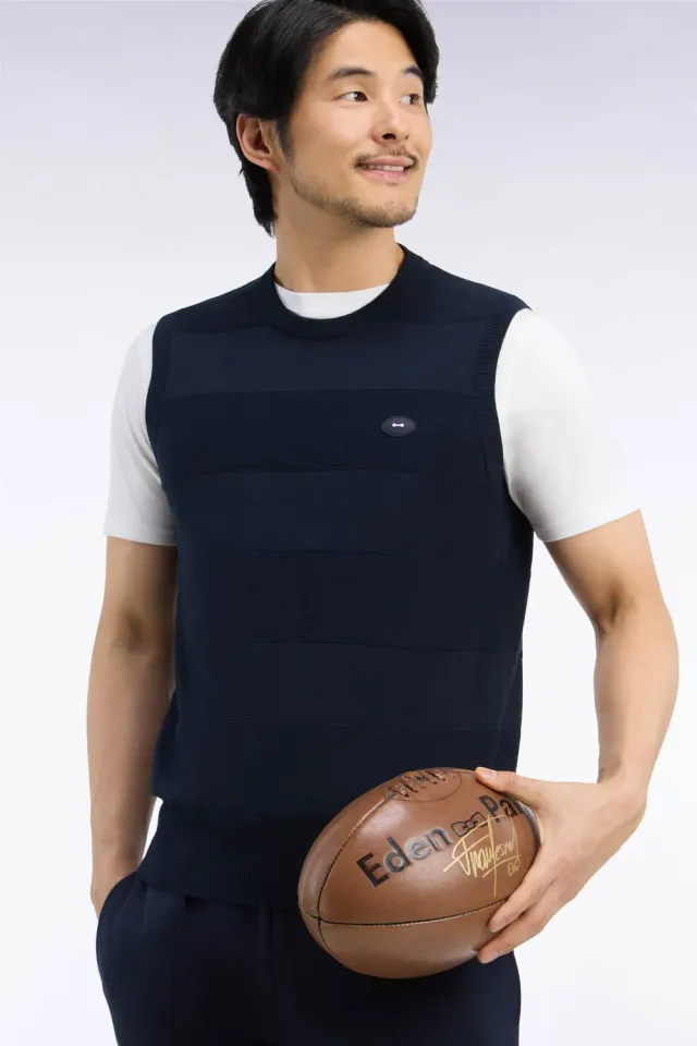 Eden Park Golf pull débardeur marine coton coupe droite