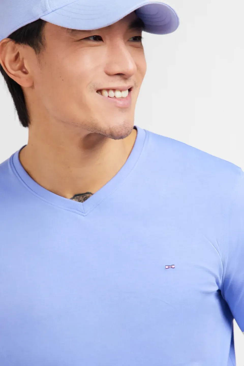 Eden Park T-shirt manches longues bleu col V coton