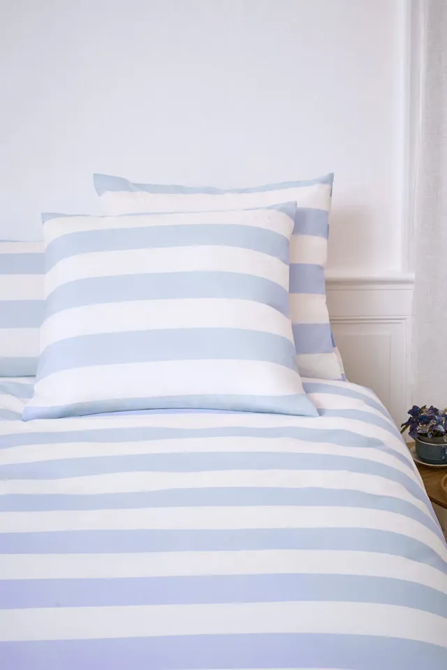 Eden Park lot 2 taies oreiller 65x65 coton rayures bleues