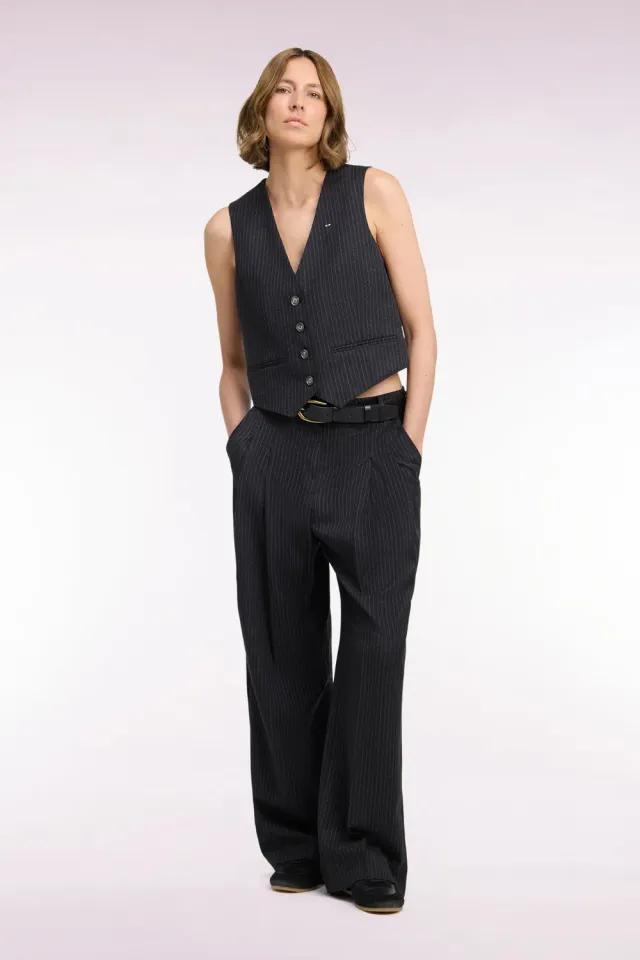 Eden Park Club Classique Pantalon tailleur noir rayé