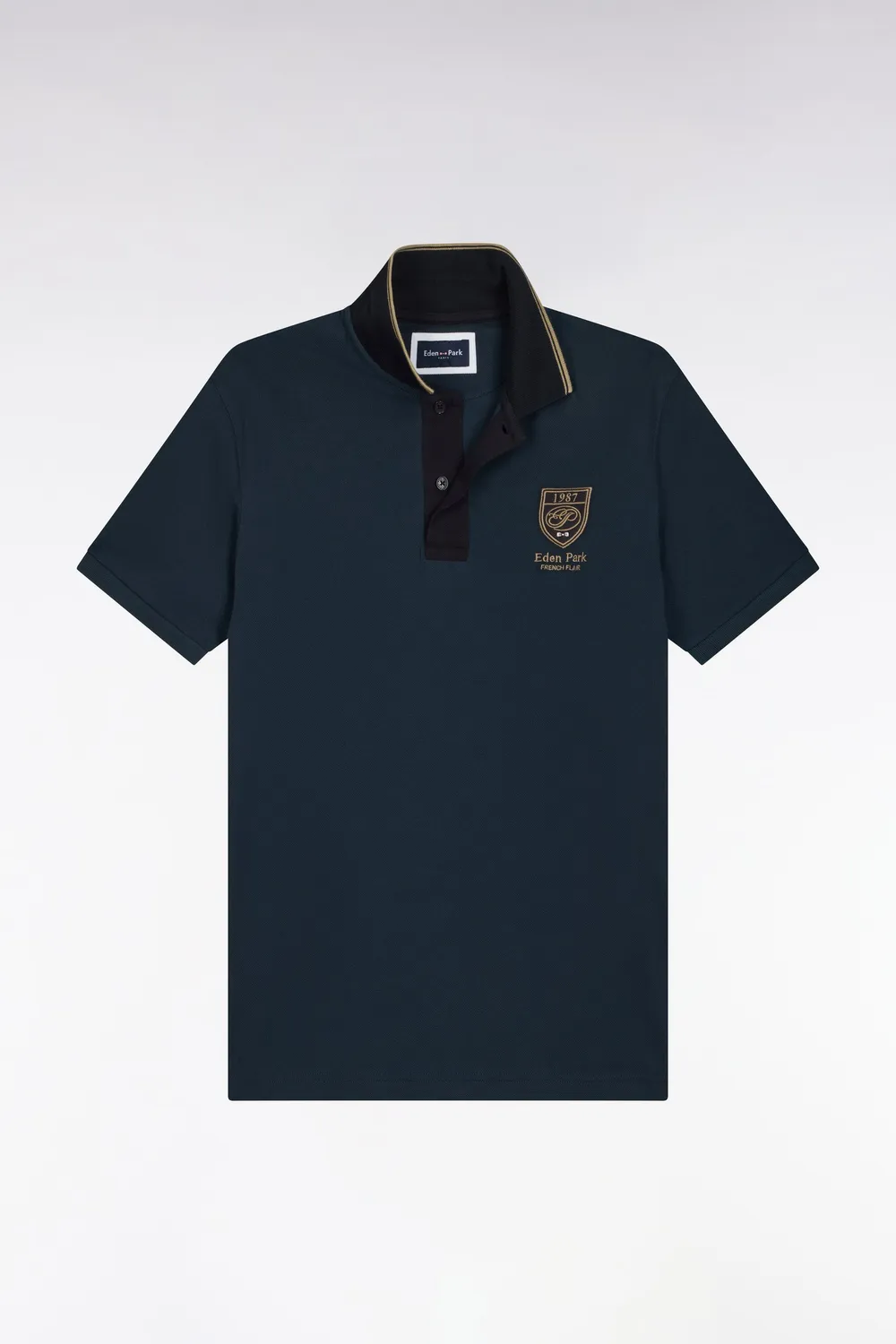 Eden Park Rugby Heritage polo coton bleu gris écusson
