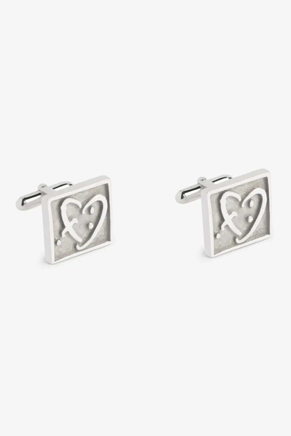 French Deal Carré de Coeur boutons manchette argent