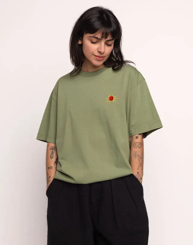 Olow Happy Flower t-shirt ample vert sauge bio