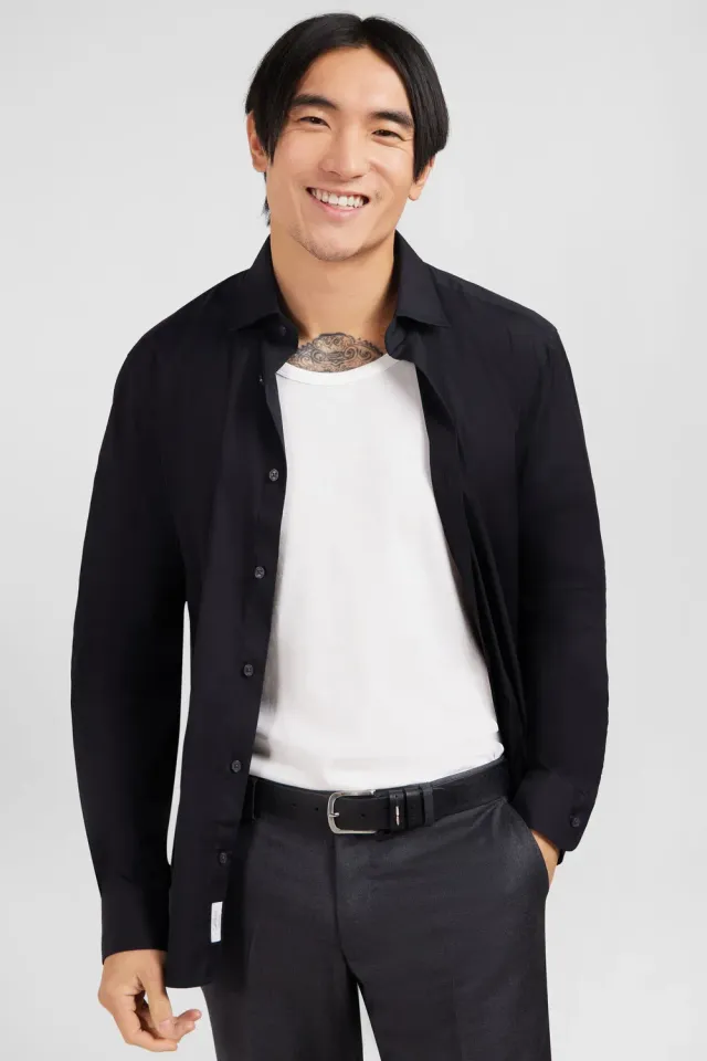 Eden Park Chemise slim stretch noire homme popeline
