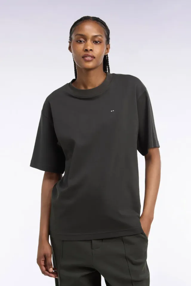 Eden Park T-shirt col rond kaki coupe loose coton mercerisé