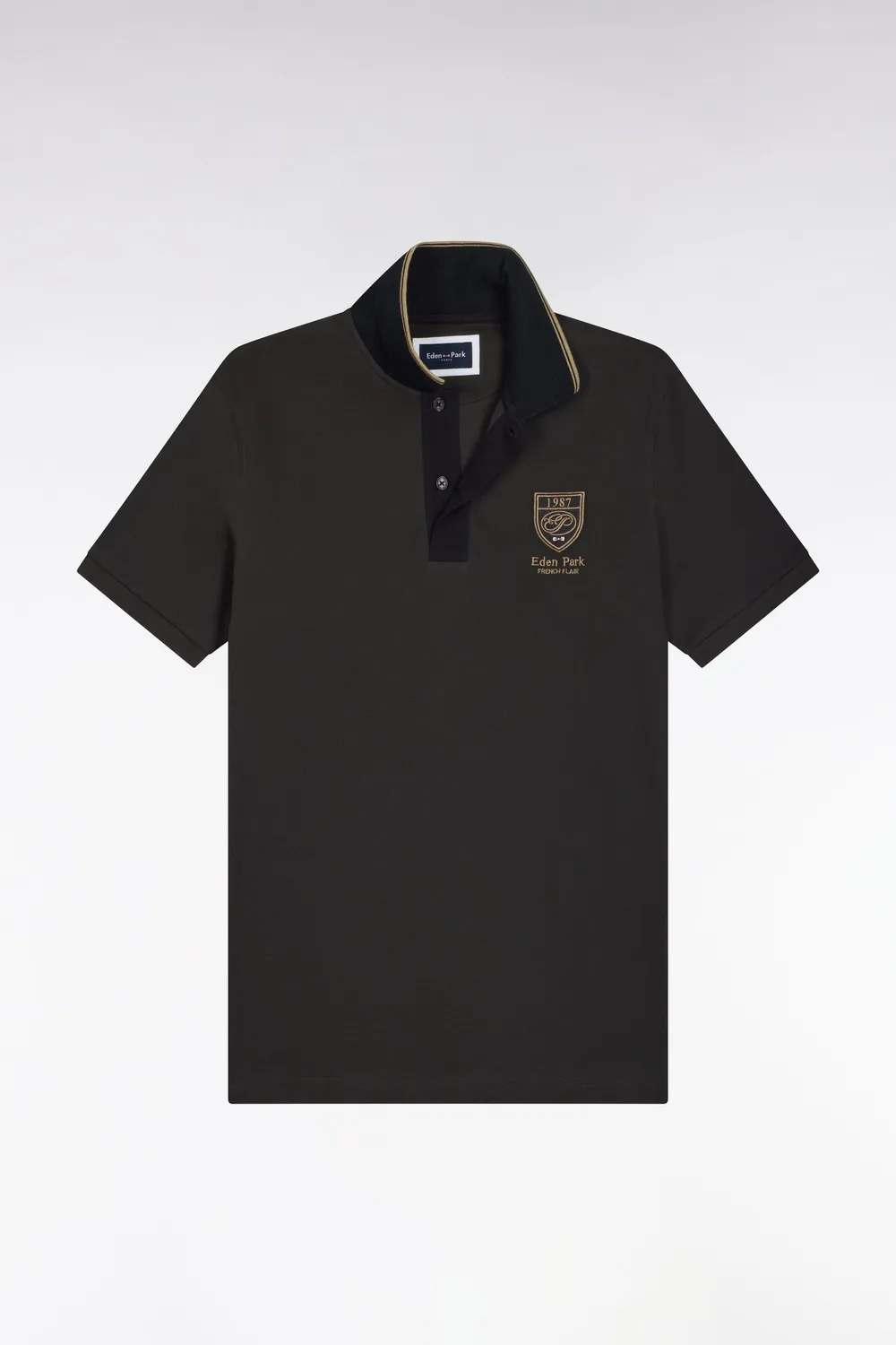 Eden Park polo coton gris foncé écusson droit