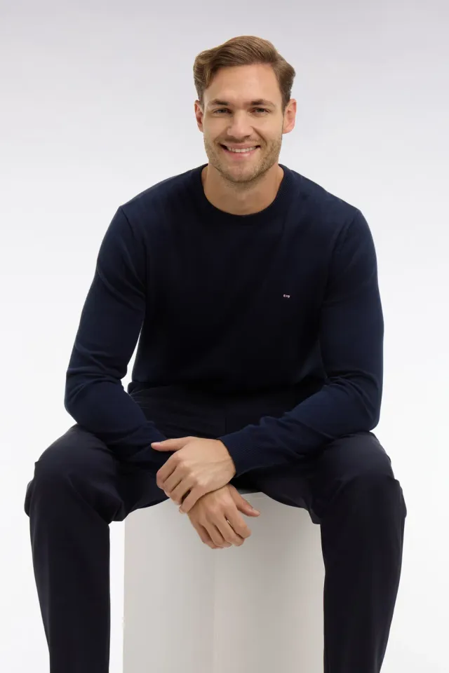 Eden Park pull col rond bleu marine coton homme