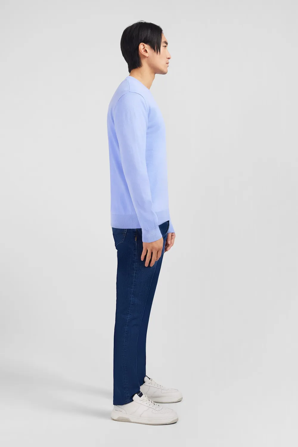 Eden Park Pull Col V Coton Bleu Logo Rose Coupe Regular