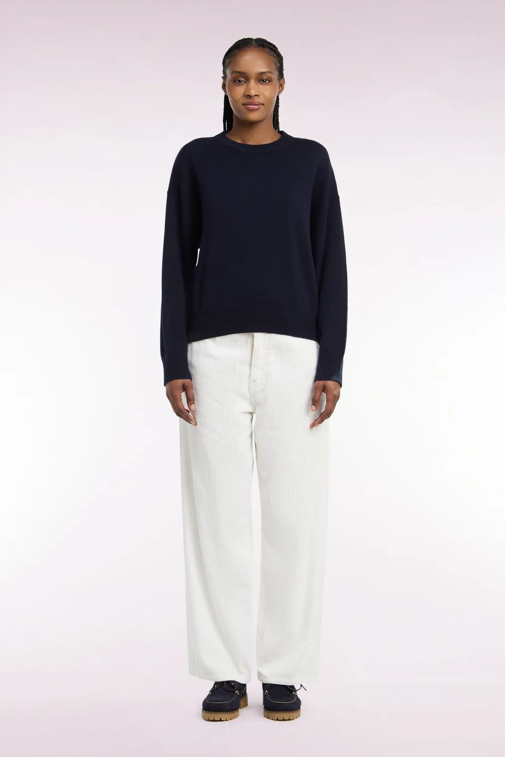 Eden Park pantalon velours côtelé écru coupe droite femme
