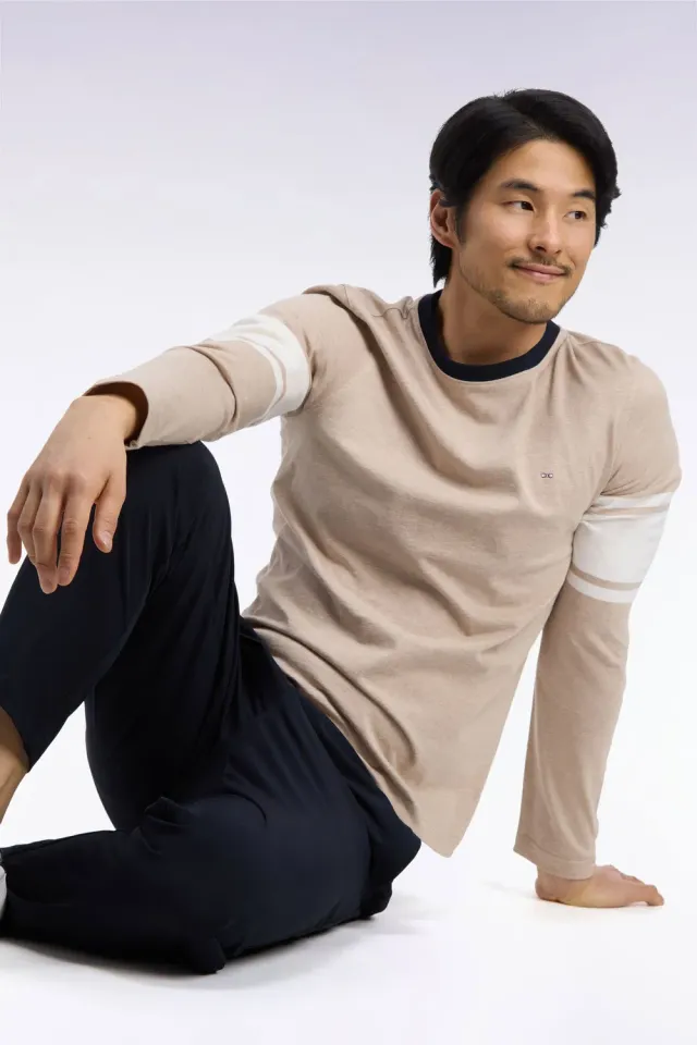 Eden Park Club Evolution t-shirt manches longues beige coton