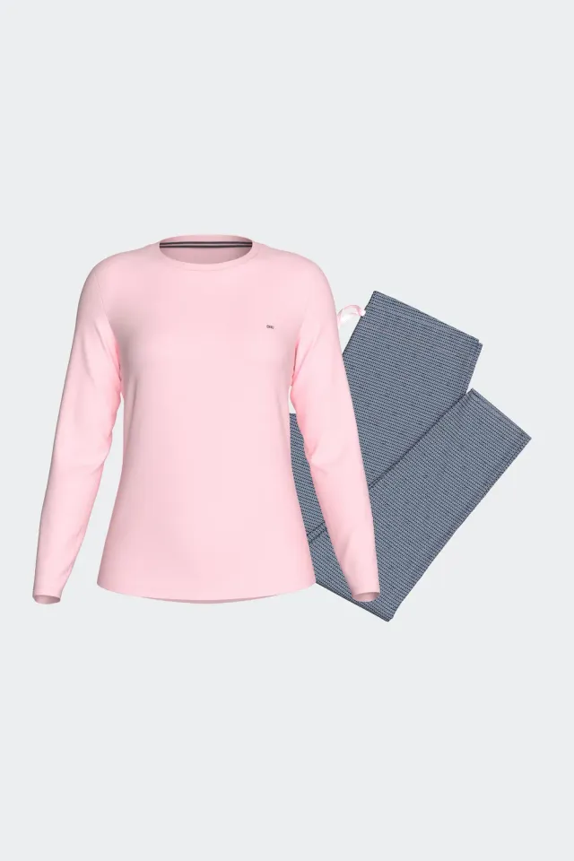 Eden Park Pyjama Long Coton Rose Marine Fantaisie