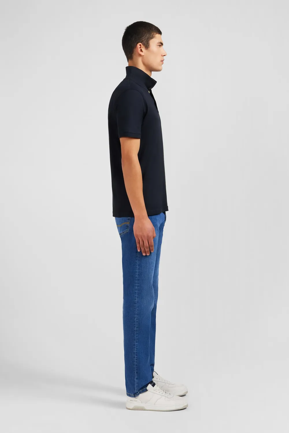 Eden Park polo coton pima noir manches courtes stretch