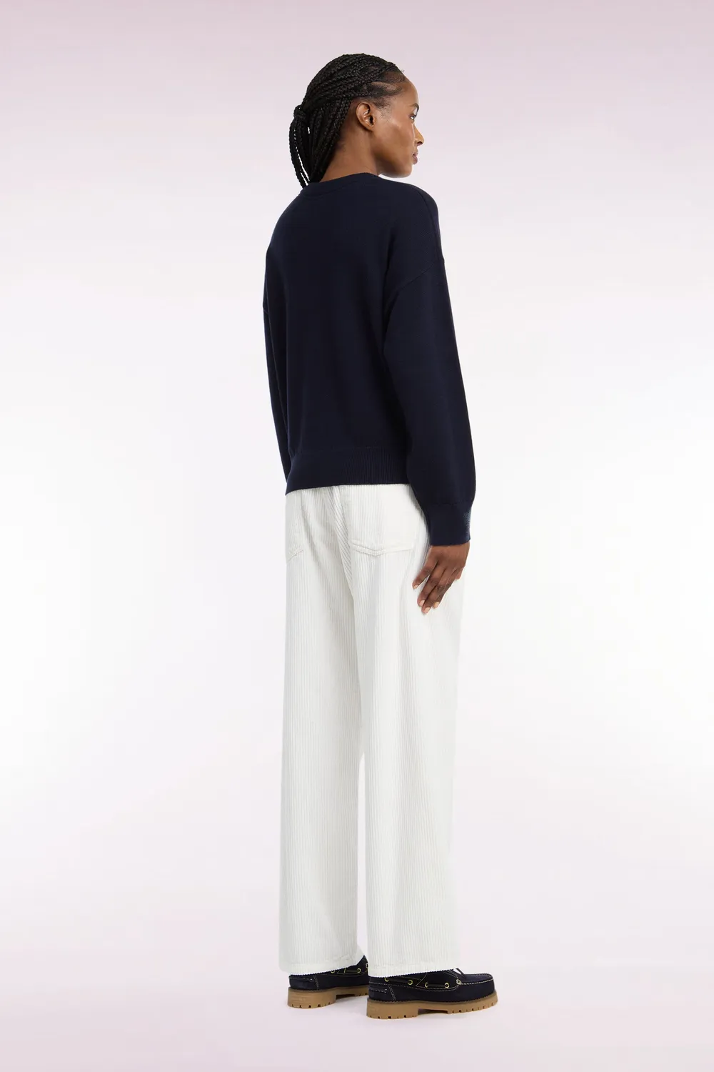 Eden Park pantalon velours côtelé écru coupe droite femme