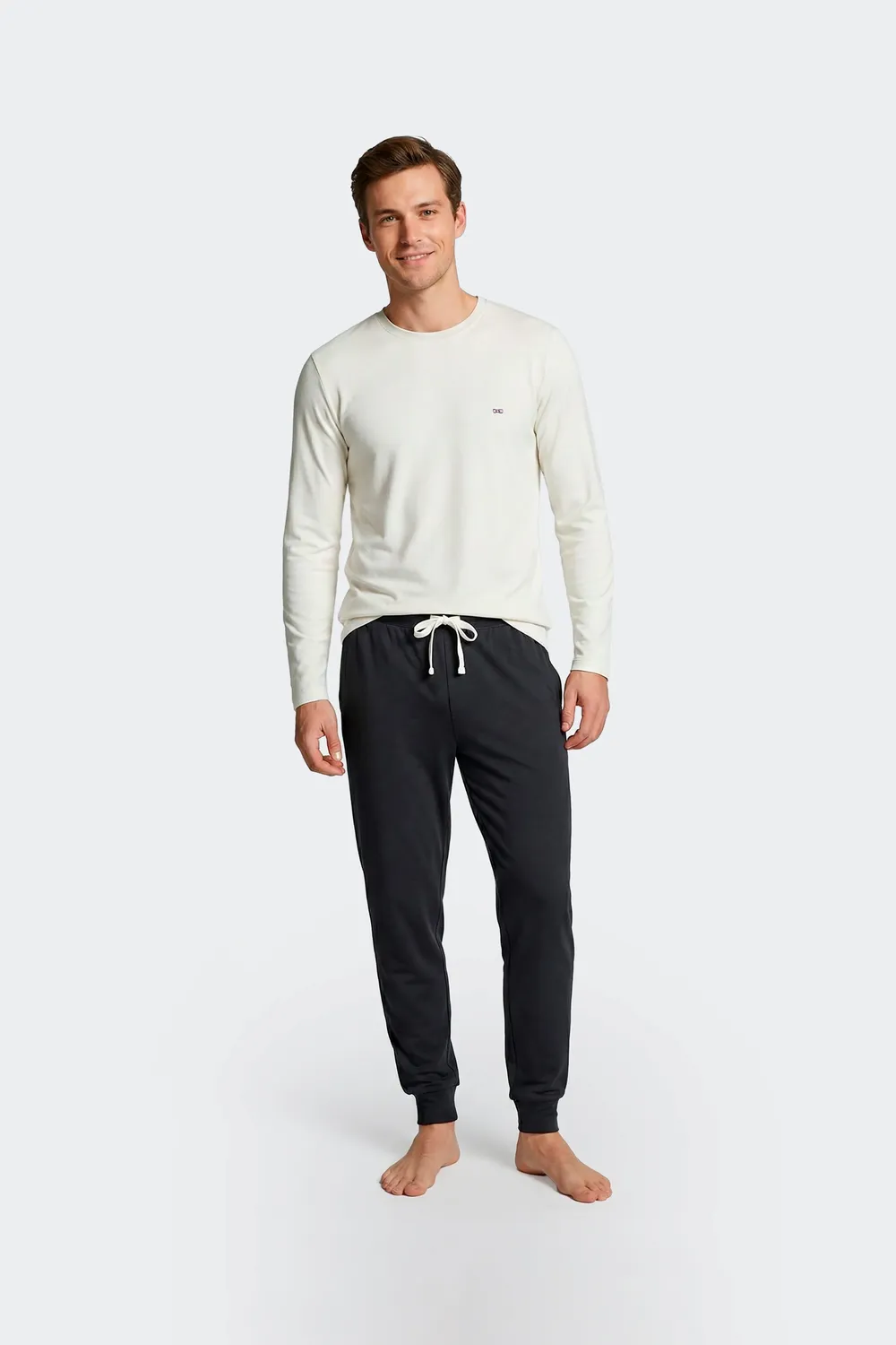 Eden Park ensemble pyjama coton écru et marine homme