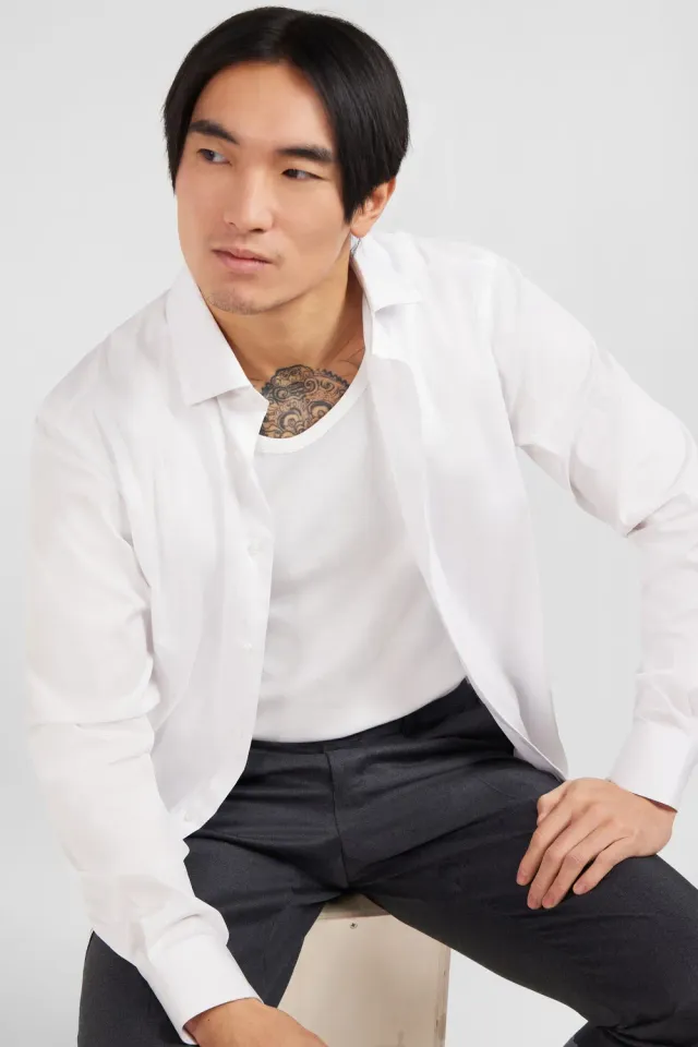 Eden Park chemise slim popeline stretch blanche homme
