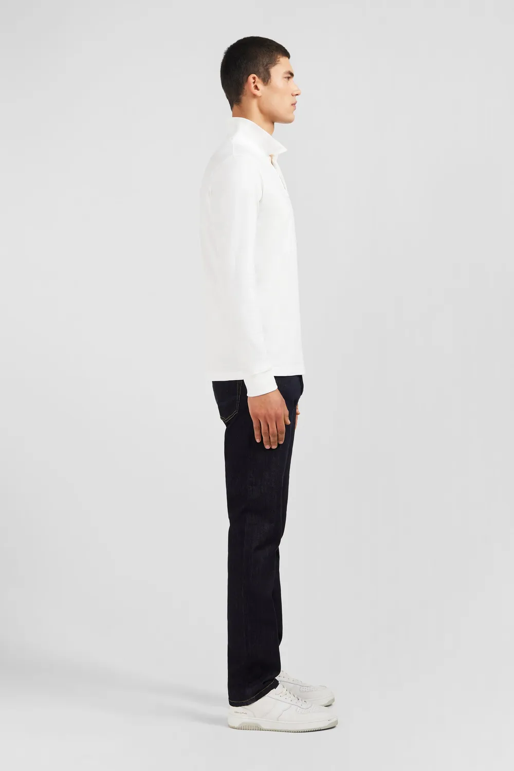 Eden Park polo manches longues blanc homme piqué stretch