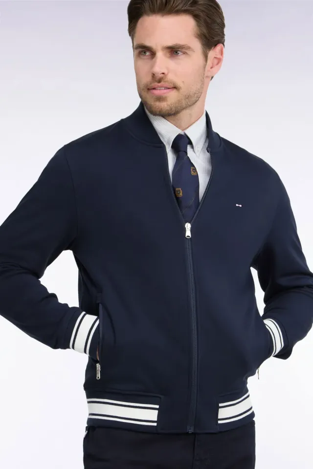 Eden Park College sweatshirt zippé Teddy marine homme