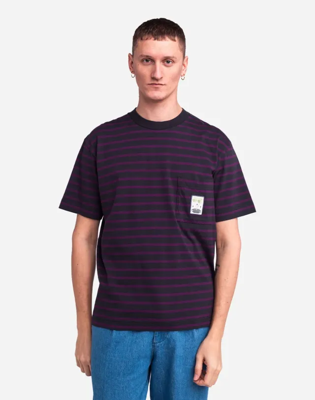 OLOW Clover t-shirt ample rayé prune noir poche poitrine