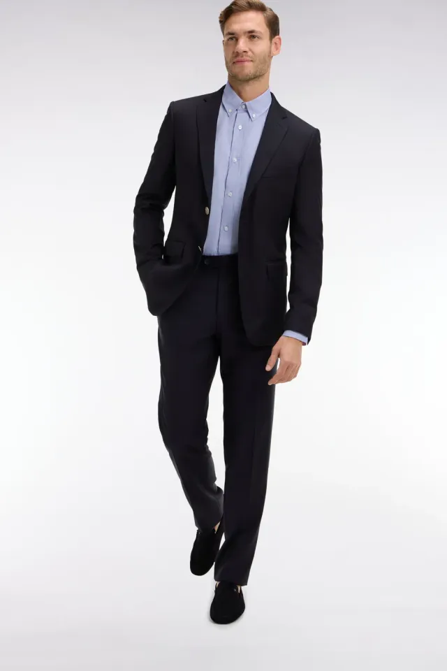 Eden Park pantalon regular bleu fonce laine plis casses