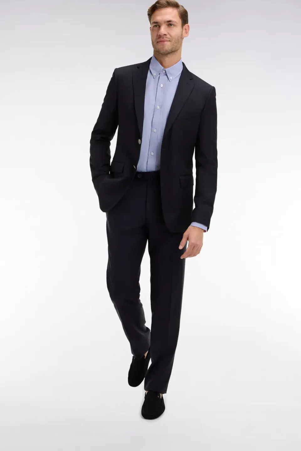 Eden Park pantalon regular bleu fonce laine plis casses