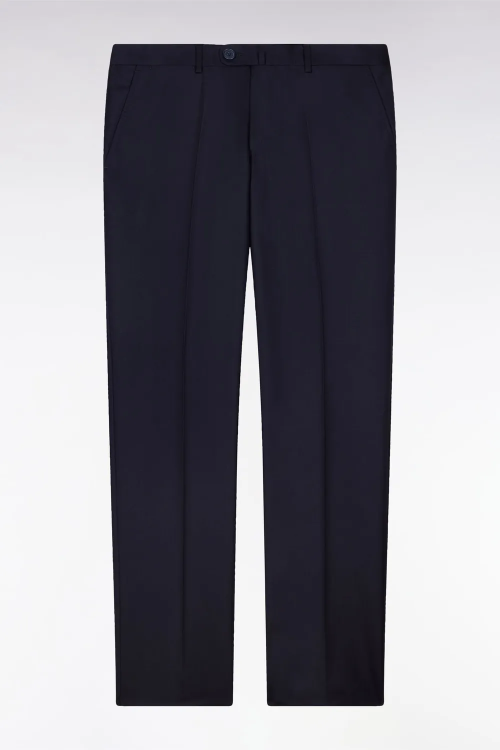 Eden Park pantalon regular bleu fonce laine plis casses
