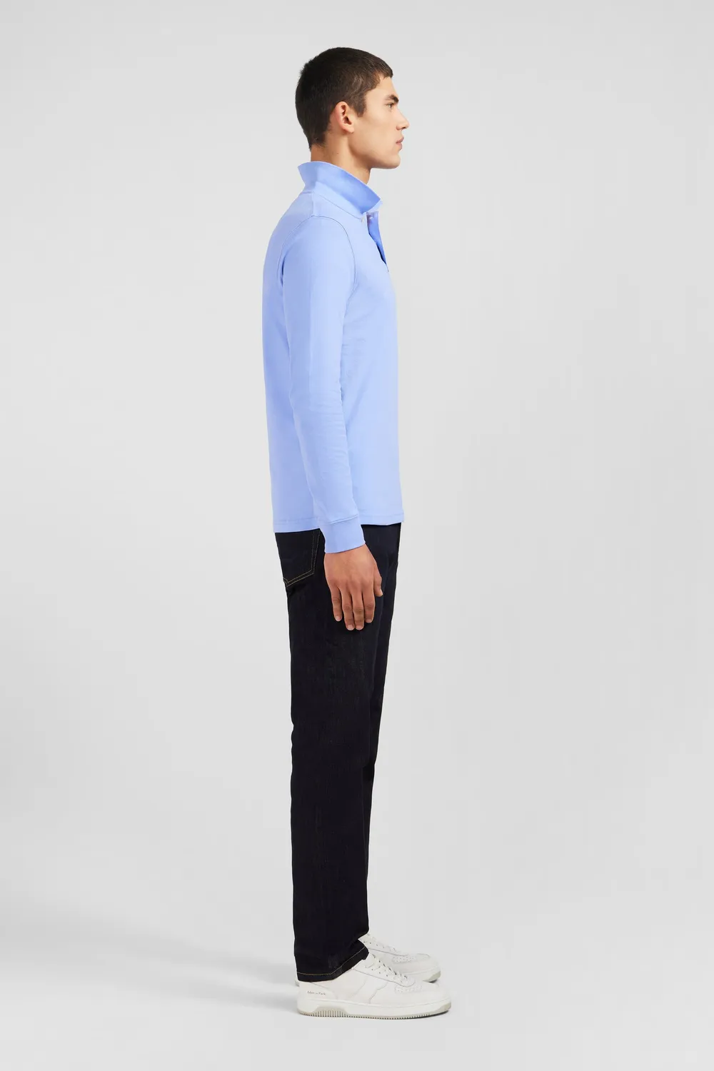 Eden Park polo manches longues piqué coton bleu stretch