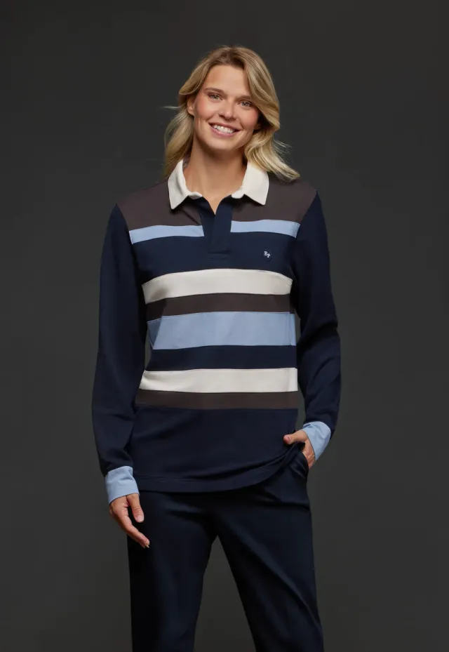 Eden Park Pap'Atelier maillot coton rayé bleu marron M unique