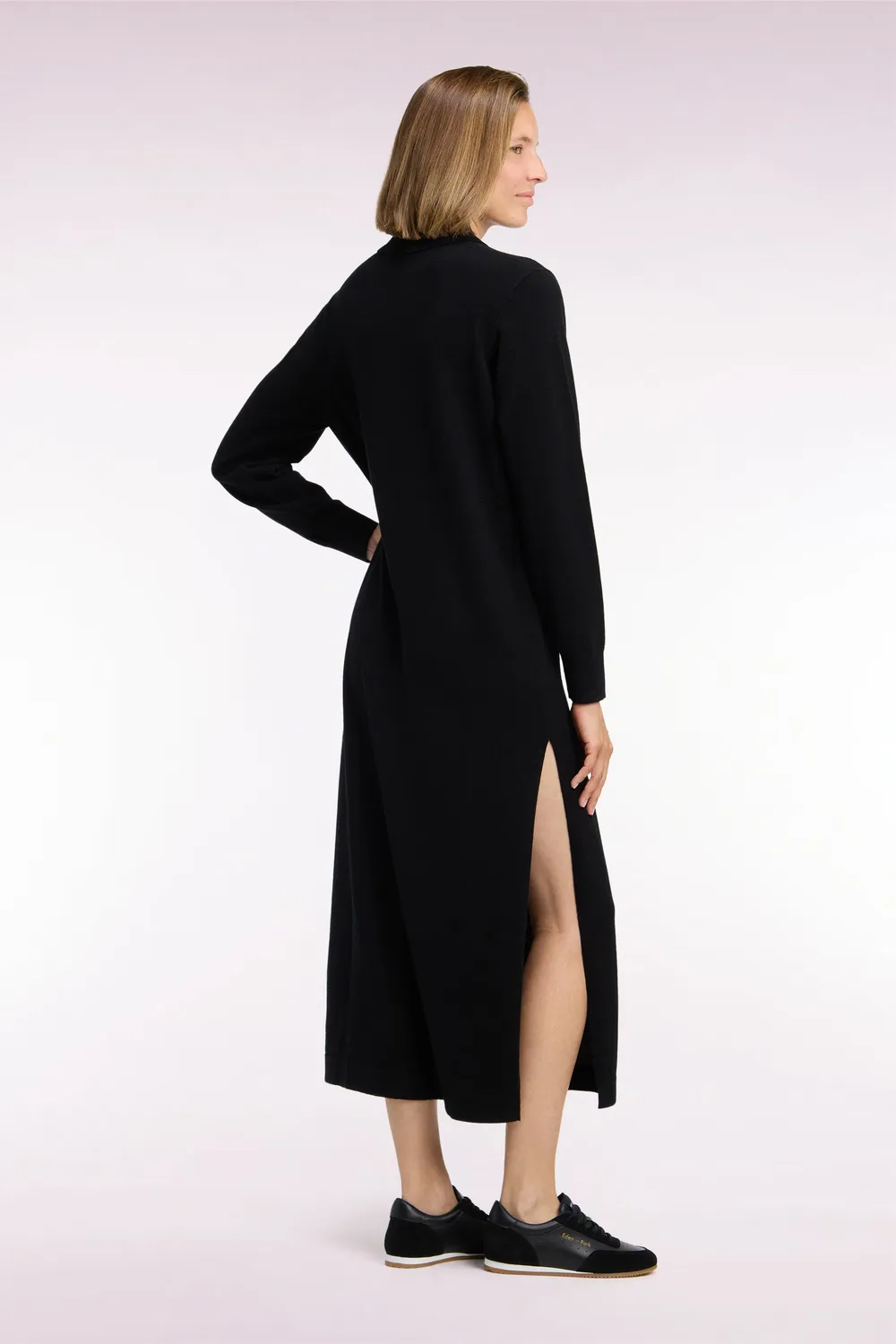 Eden Park robe midi col polo noire laine cachemire