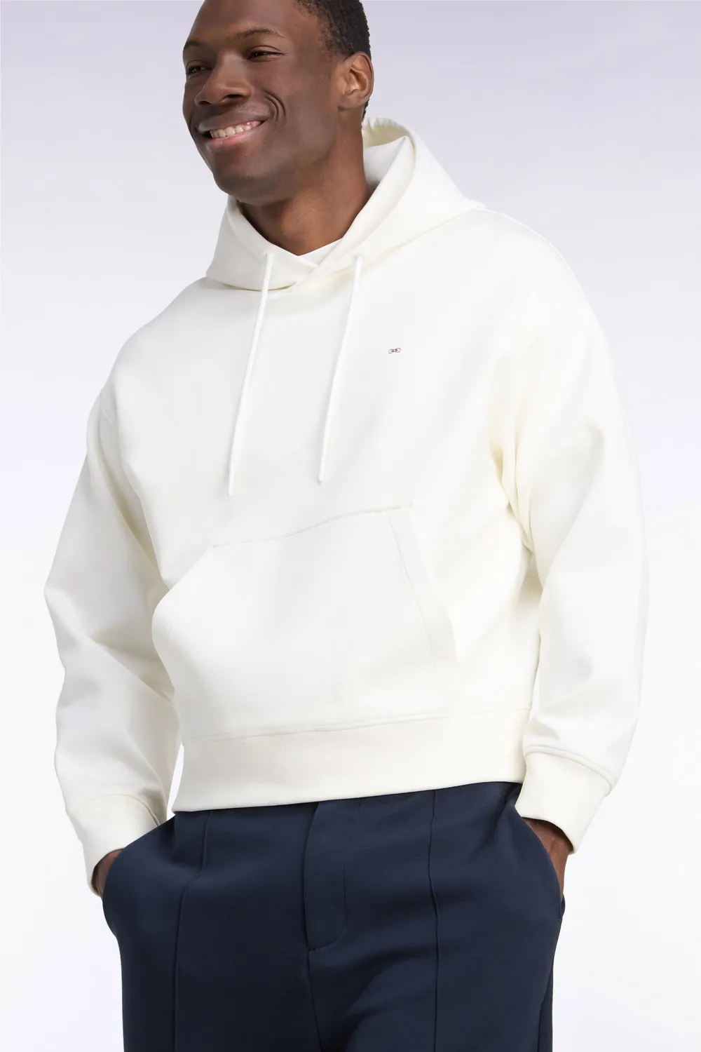Eden Park Sweat capuche écru interlock coupe loose unisexe