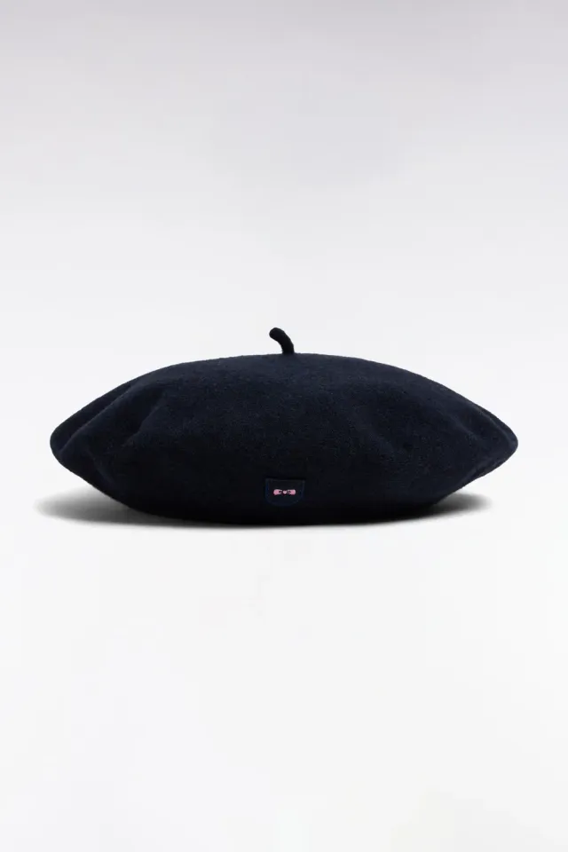 Eden Park béret laine vierge marine badge signature