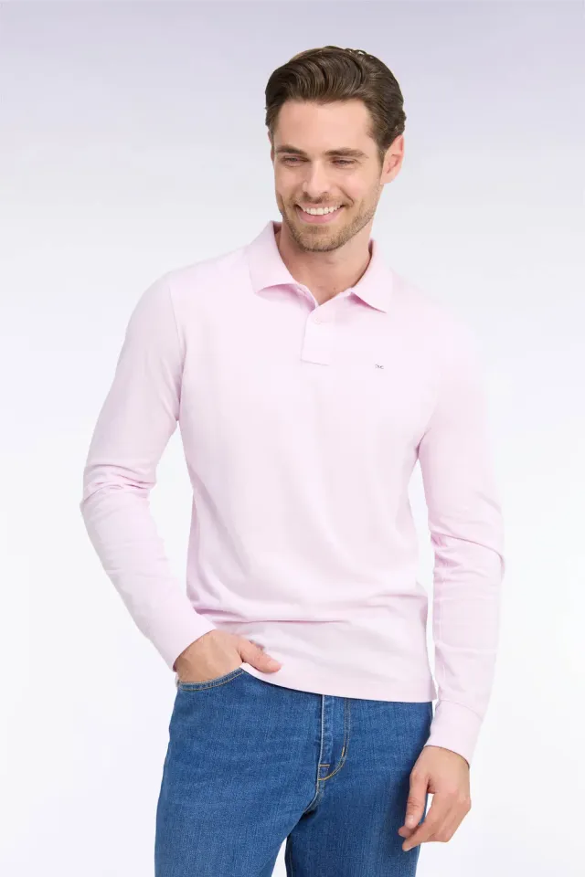 Eden Park polo manches longues rose coton Pima coupe droite