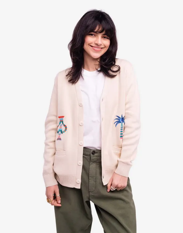 OLOW Cartago gilet écru coton bio brodé