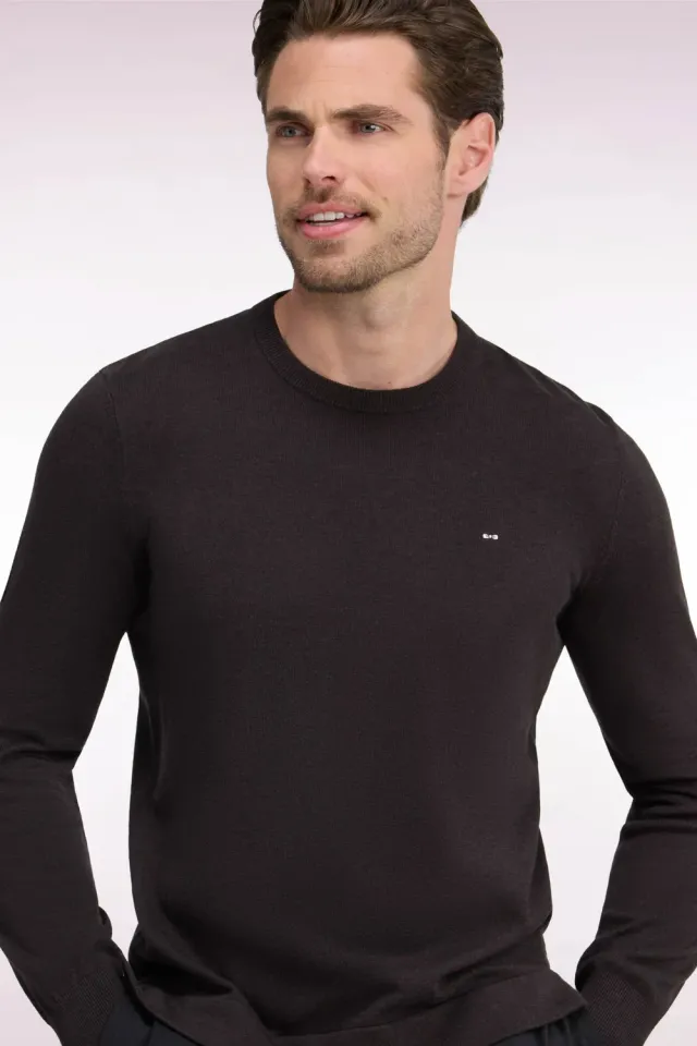 Eden Park pull col rond marron coton viscose homme